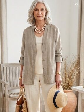 J. Jill 100% Linen Chinese Knot Button Tunic Top Shirt Blouse Large